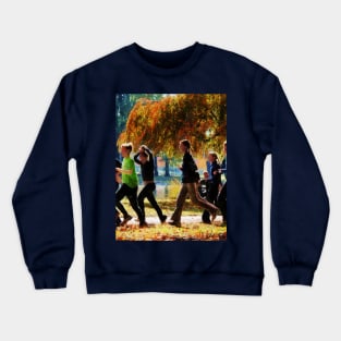 Jogging - Girls Jogging On an Autumn Day Crewneck Sweatshirt